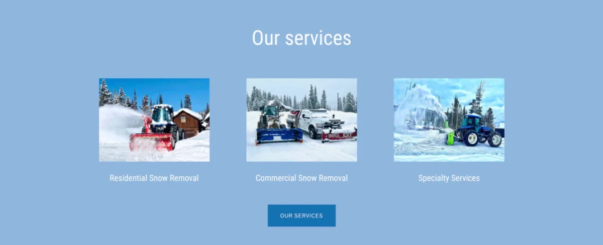 Our services section: residential, commercial, and specialty snow removal