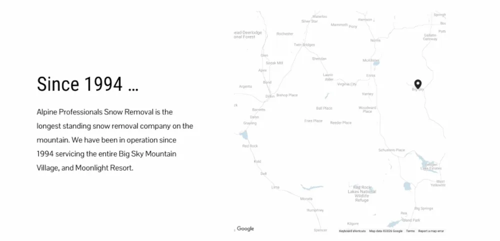 Since 1994 section with a map of the Big Sky area
