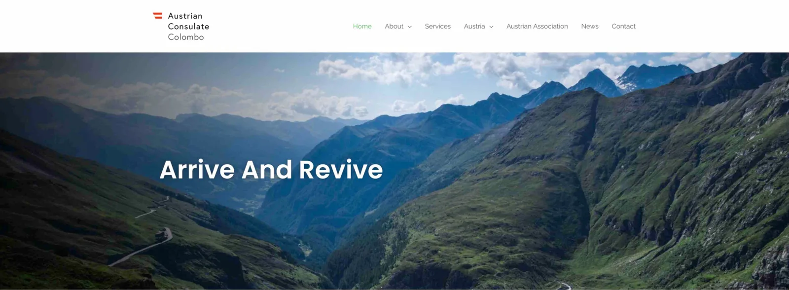 Austrian Consulate Colombo homepage hero: an Alpine valley