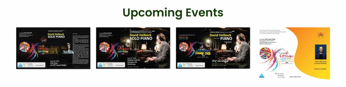 Upcoming events with concert posters
