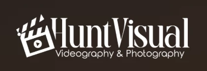 Hunt Visual logo in white over mountain footage