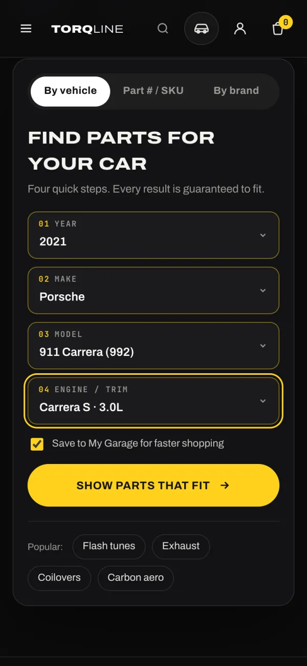 Mobile vehicle finder with a 2021 Porsche 911 Carrera S selected