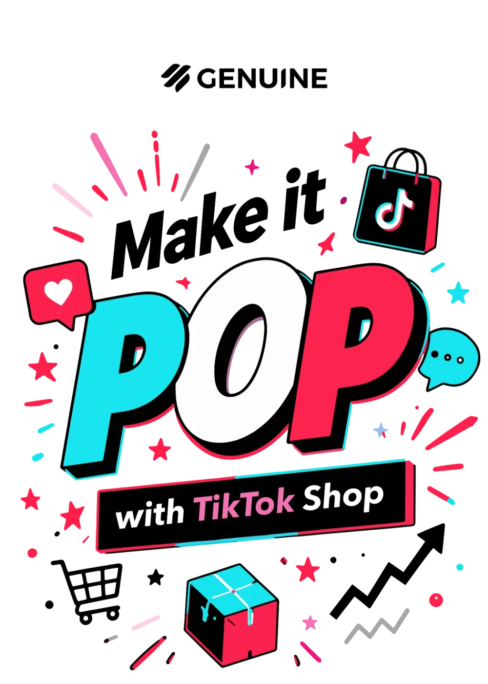 Make it POP with TikTok Shop: 3D pop-art lettering with hearts, chat bubbles, cart and growth arrow