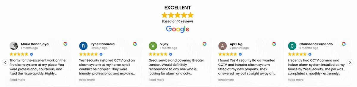 Google reviews widget showing five-star customer reviews